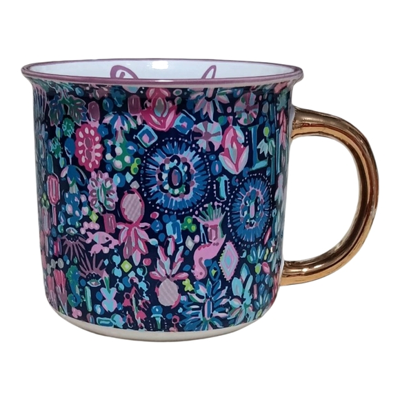 Lilly Pulitzer Other - Lilly Pulitzer DAZZLE Blue and Pink Floral Flamingo Mug with Gold Handle💗💜💙🦩